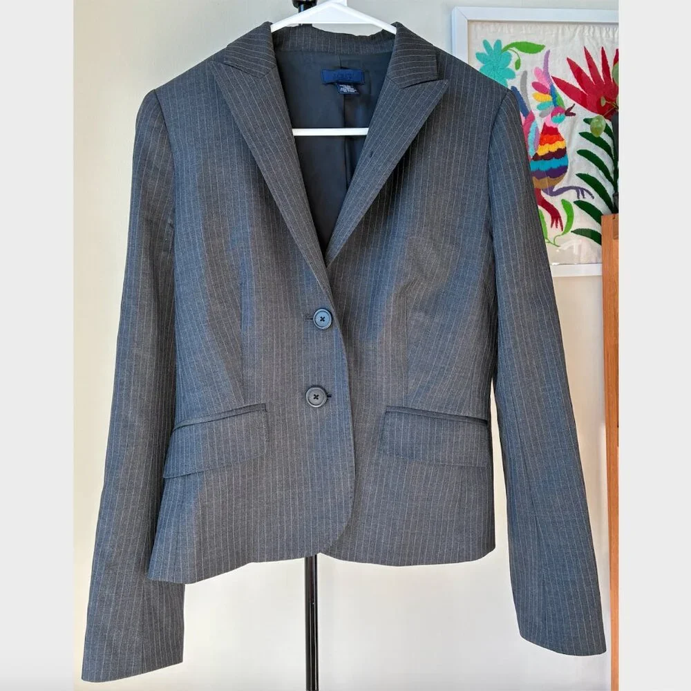 J. Crew Gray Pinstriped Blazer in Super 120's Wool - Size 4